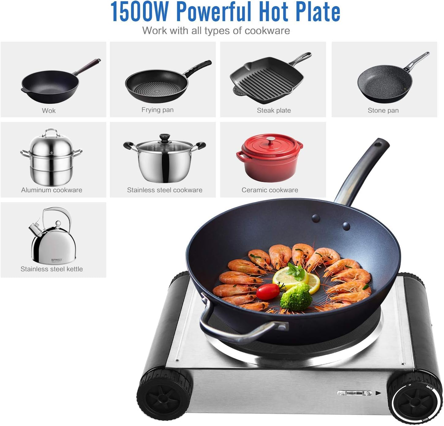 ARTETHYS Hot Plate Electric Burner Single Burner Cast Iron Heating Plate Portable Burner 1500W with Adjustable Temperature Control Stainless Steel