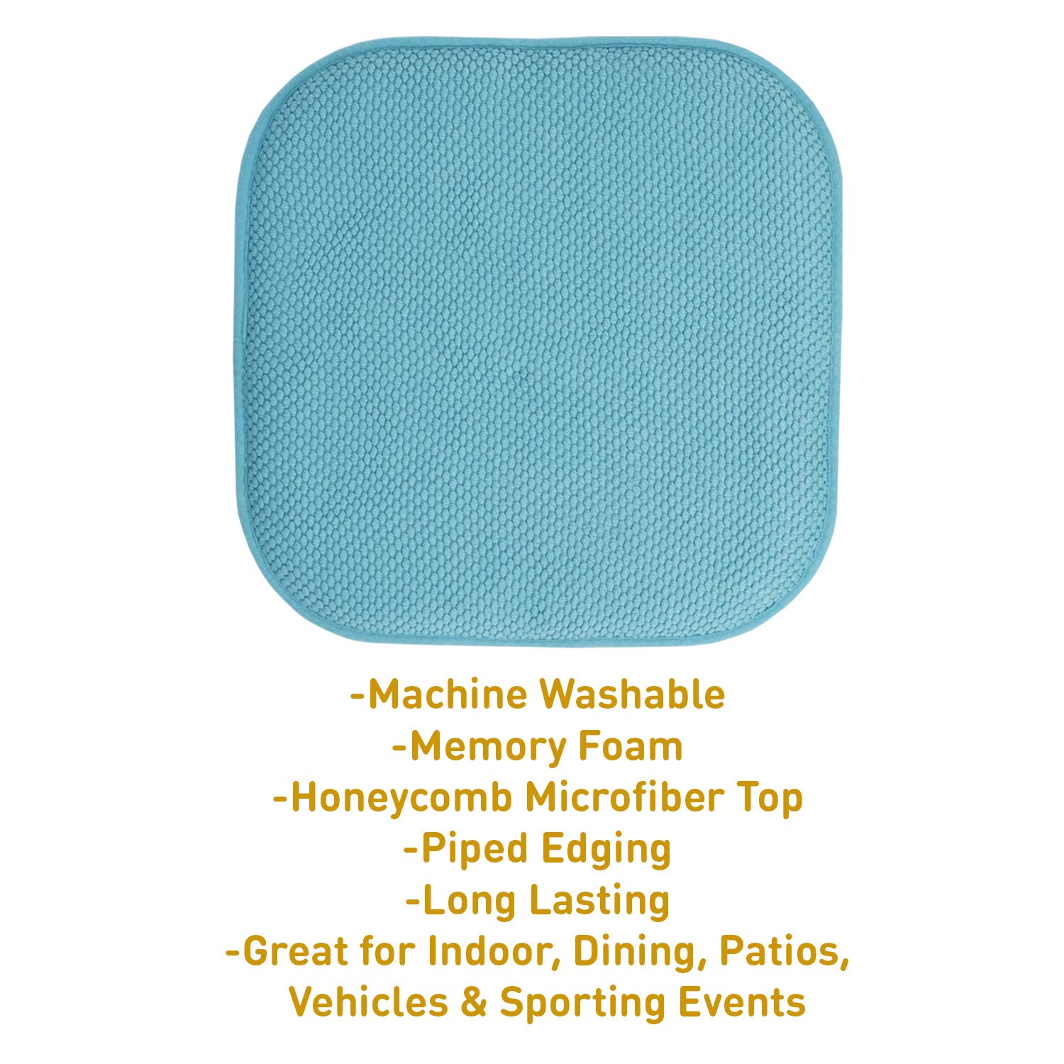 Sweet Home Collection Chair Cushion Memory Foam Pads Honeycomb Pattern Slip Non Skid Rubber Back Rounded Square 16" x 16" Seat Cover, 4 Pack, Teal