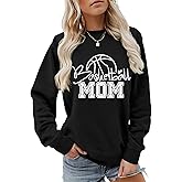 TNBMGI Women's Sweatshirt Basketball Mom Long Sleeve Crew Neck Graphic Pullover Top Basketball Sport Mom Life Casual Shirt