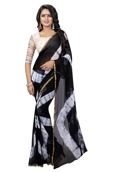 Navabi Export Womens Chiffon Saree with Blouse Piece,Free size(Black)