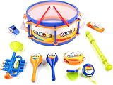 deAO Musical Instruments Toy Drum Set Trumpet Flute Harmonica Kids Beginners view 1