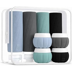 Redfly TSA Approved Leak Proof Travel Bottles for Toiletries, 13-Piece | Travel Size Containers, BPA-free silicone, clear toi