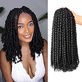 Sunsmilely 8 Packs Passion Twist Hair Pre Twisted 14 Inch Passion Twist Crochet Hair Pre Looped Crochet Braids for Black Women Synthetic Natural Black Curly Braiding Hair Extensions