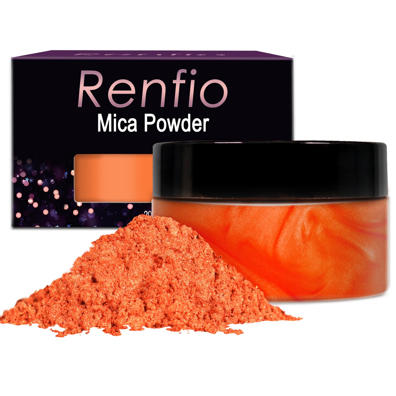 Renfio 100g Mica Powder Pigment, Metallic Natural Dye Mineral Pearl Shimmer Epoxy Resin Dye for Painting Soap Making Slime Bath Bombs 3.5 Oz - Orange