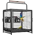 VIVOHOME 19 Inch Wrought Iron Bird Travel Carrier Cage for Parrots Conures Lovebird Cockatiel Parakeets Black
