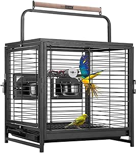VIVOHOME 19 Inch Wrought Iron Bird Travel Carrier Cage for Parrots Conures Lovebird Cockatiel Parakeets