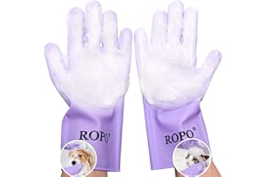 ROPO silicone gloves for pet grooming, multi-functional gloves for pet hair shedding, bathing, and massage (Purple)