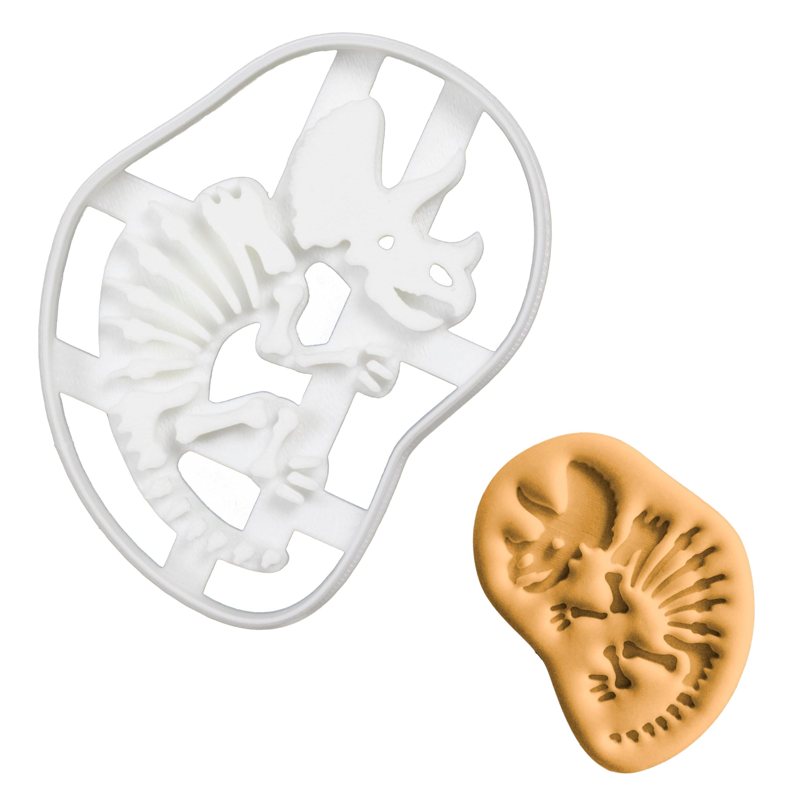 BAKERLOGY Triceratops Fossil Cookie Cutter - Detailed Biscuit Cutter Design for Baking and Crafts, Ideal on Fondant, Dough, Clay