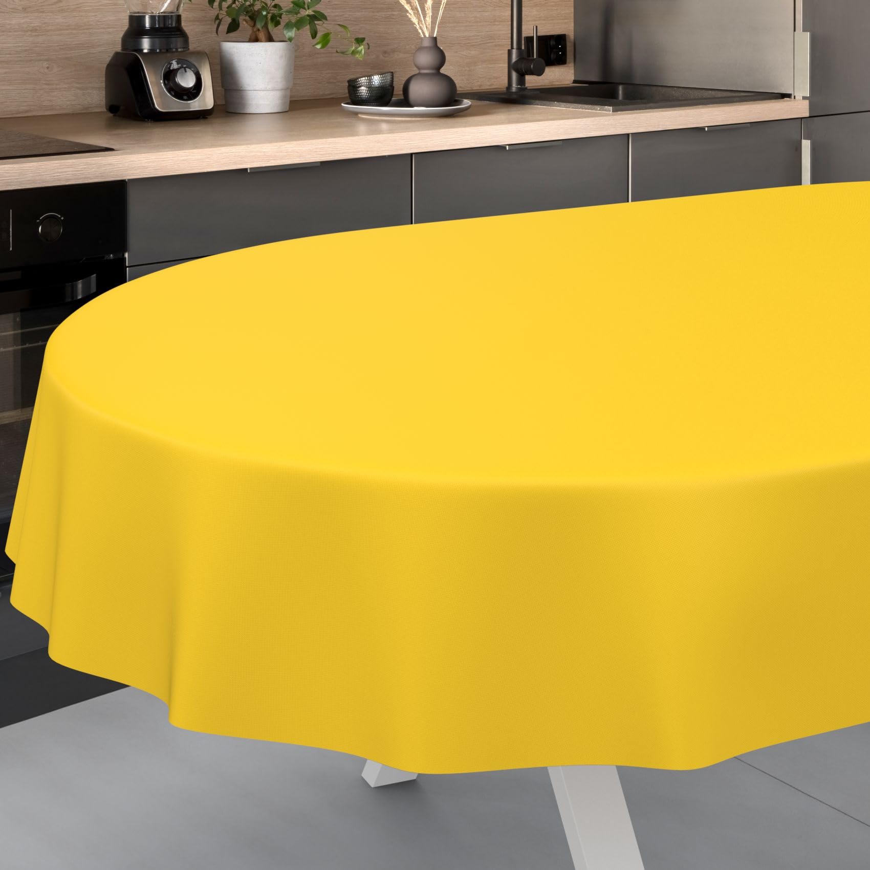 ANRO Oilcloth Tablecloth Washable Oilcloth Garden Tablecloth Outdoor Indoor Oval 240 x 140 cm Cut Edge Yellow