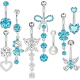 Suotarn 14G Belly Button ring Dangle Belly Rings Surgical Stainless Steel Cute Bow Butterfly Heart Flower Dangling Belly Button Piercing Jewelry For Women Silver Dainty Dangly Navel Ring