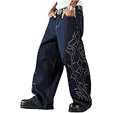 BEAUDRM Men's Graphic Baggy Jeans Hip Hop Wide Leg Denim Pants with Pockets Streetwear