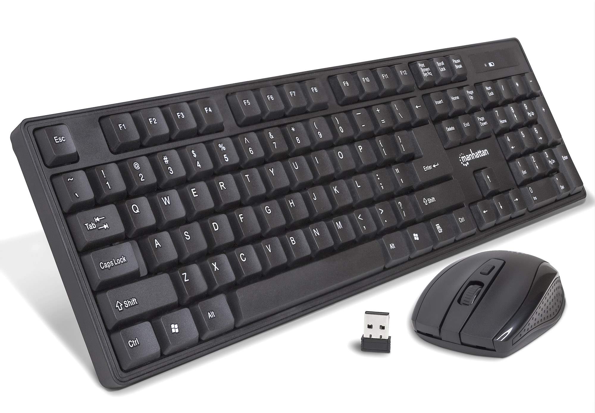 Photo 1 of Manhattan Wireless Keyboard and Mouse Combo - Full-Size USB Wireless Keyboard Mouse Set with 2.4GHz Dongle for PC Computer Laptop - Compatible with Windows and Mac - Black 178990