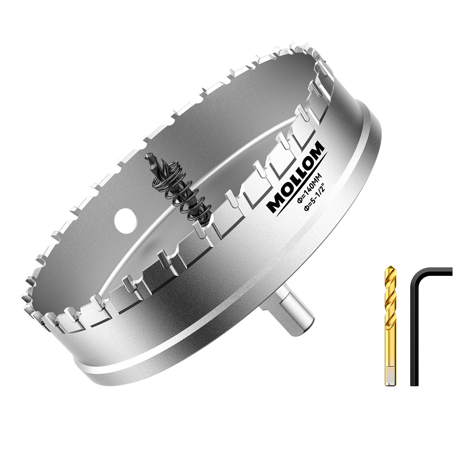 Photo 1 of Mollom (5-1/2''|140mm) Heavy Duty Carbide Hole Saw with 2 Pilot Drill Bits, Hole Cutter cuts Stainless Steel, mild Steel, Iron, Copper, Brass, Plastic