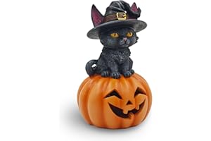 CFFOWNUG Halloween Cat Decorations in Pumpkin: 6.1'' Indoor Ornament with Witch Hat for Home Office Fireplace Party Ideal Gift for Cat Lovers (Male)