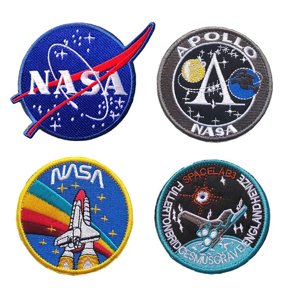 4 Styles Premium NASA Patches with Hook and Loop Backing for Jackets, Bags & Clothing Repair, 3.1 Inch