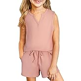 blibean Girls Summer Clothes Set Kids Waffle Pockets Cotton Outfit Size 4-13 Years