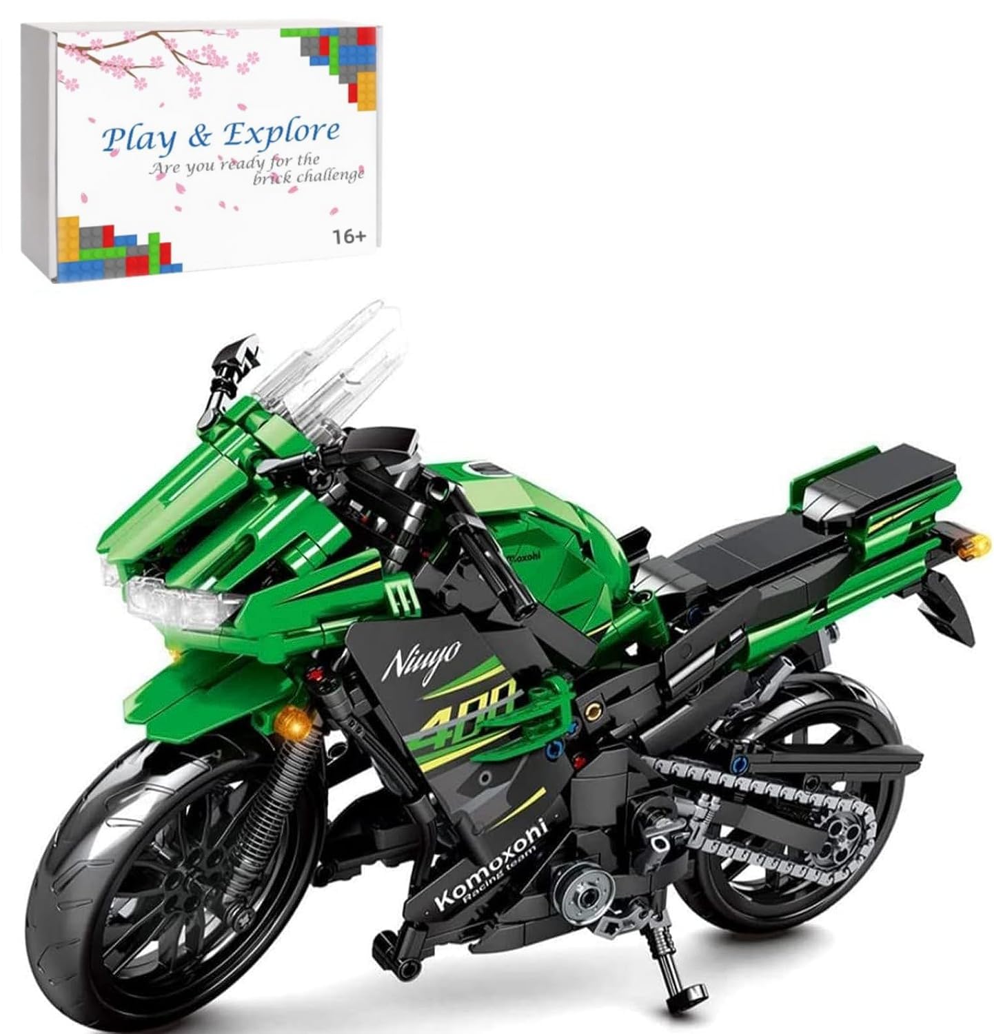 Technic Motorcycle Building Kits for Kawasaki Ninja 400, 862Pcs Technic Motorbike Construction Toys, MOC Super Motorbike Building Kit, Compatible with Major Brands