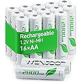 WENJOOP AA Rechargeable Batteries 16-Pack, 2800mAh High-Capacity NiMH, Low Self-Discharge, Long-Lasting Power for Daily Use -