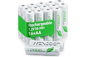 WENJOOP AA Rechargeable Batteries 16-Pack, 2800mAh High-Capacity NiMH, Low Self-Discharge, Long-Lasting Power for Daily Use -