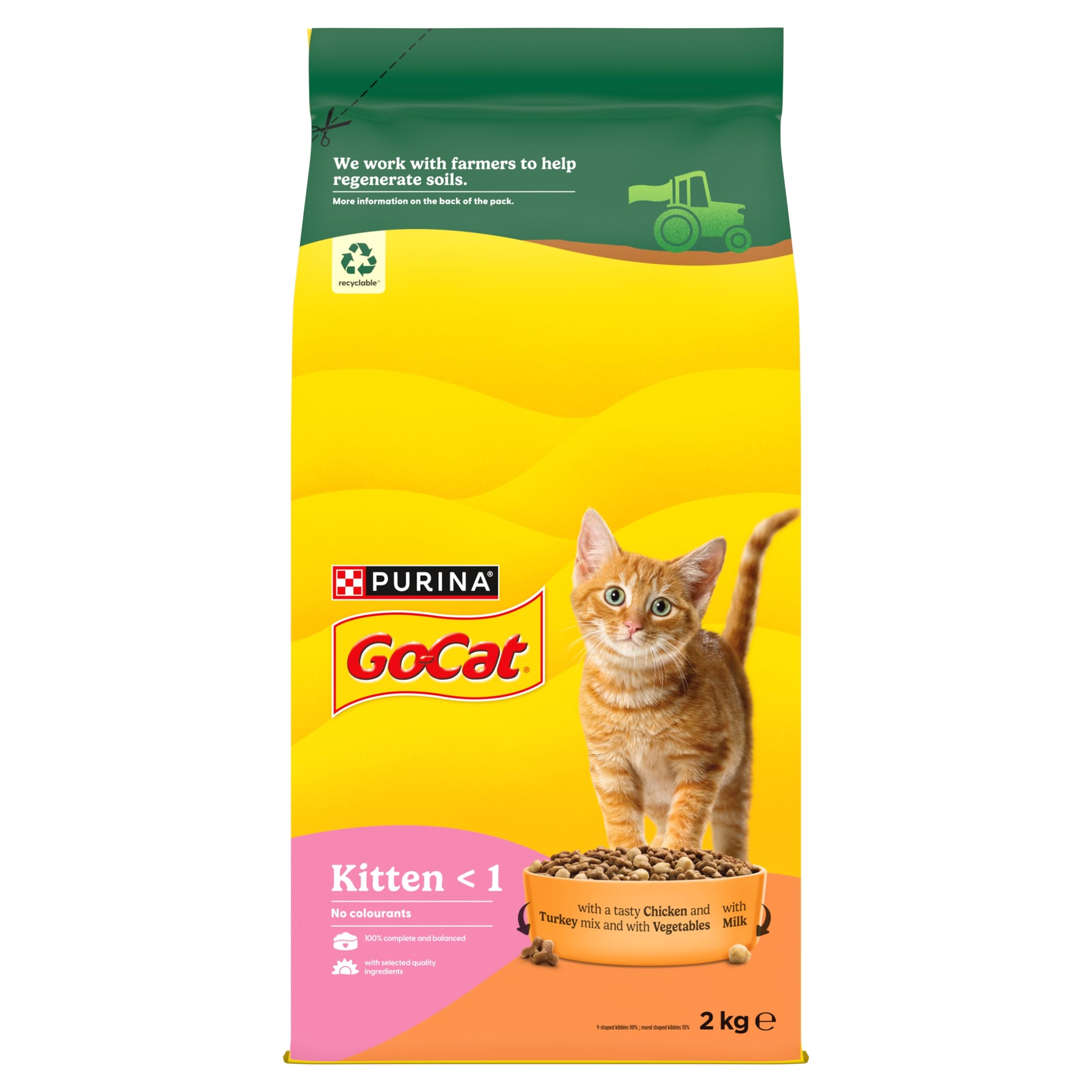 GO-CAT Kitten <1 Dry Cat Food Chicken, Turkey and Milk 2kg (Pack of 4)