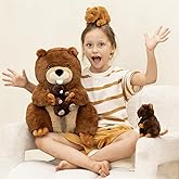 MaoGoLan 4Pcs Beaver Stuffed Animals with Three Babies Inside,17.7" Fluffy Giant Beaver Plush Gift,Funny Beave Plushie Woodland Toys for Kids,Teens,Baby Shower,Christmas