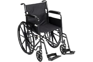 Drive Medical Silver Sport 1 Folding Transport Wheelchair - Lightweight Mobility Support - Full Armrests - Removable Swing-Away Footrests - Durable Steel Construction - Compact Folding Frame - Black