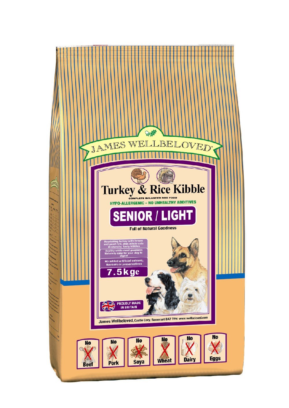 James Wellbeloved Complete Dry Senior Dog Food Turkey and Rice, 7.5 kg
