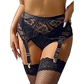 ohyeah 4-Strap Easy Clip on Lace Garter Belt for Thigh Highs Stockings, Sexy Garter Belt and Thigh Highs Stockings Set XS-4XL