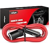 Nilight Cigarette Lighter Extension Cord Cable - 6ft Heavy Duty 12V/24V Car Charger With Plug and Socket - 2 Years Warranty (
