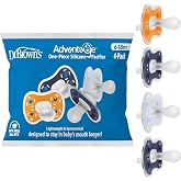 Dr. Brown's Advantage One-Piece Silicone Baby Pacifier, 6-18M, 4-Pack | Blues/Light-Blue/Orange, Pack of 4 Fully Symmetrical Silicone Baby Soothers, BPA-Free, Stage 2