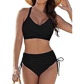 Vivola Womens Two Piece High Waisted Bikini Sets Crisscross Tie Back Bathing Suit Drawstring Tummy Control Swimsuits