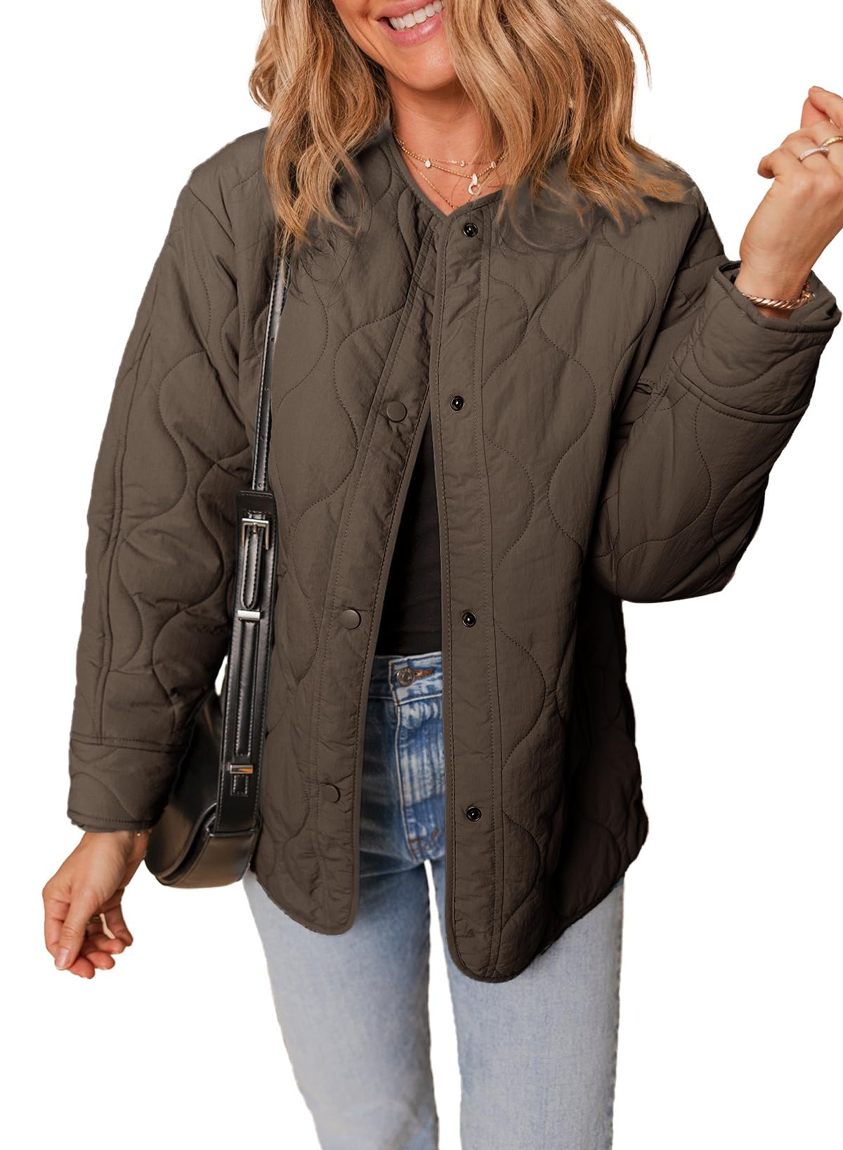 Photo 1 of Dokotoo Jackets for Women Warm Winter Drop Shoulder Quilted Jacket Button Down Long Sleeve Puffer Jacket Womens Coats Fall Fashion 2025 Trendy Comfy Oversized Padded Coat with Pockets Brown M