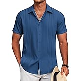COOFANDY Mens Cuban Guayabera Shirt Short Sleeve Button Down Shirts Summer Beach Vacation Shirts