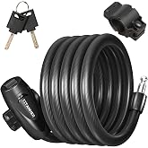 Titanker Bike Lock, 1/2 Inch Thick Bike Lock Cable Coiled Secure Bicycle Lock with Keys Scooter Lock Bike Locks Heavy Duty Anti Theft Bike Cable Lock with Mounting Bracket (4Feet, 6 Feet)