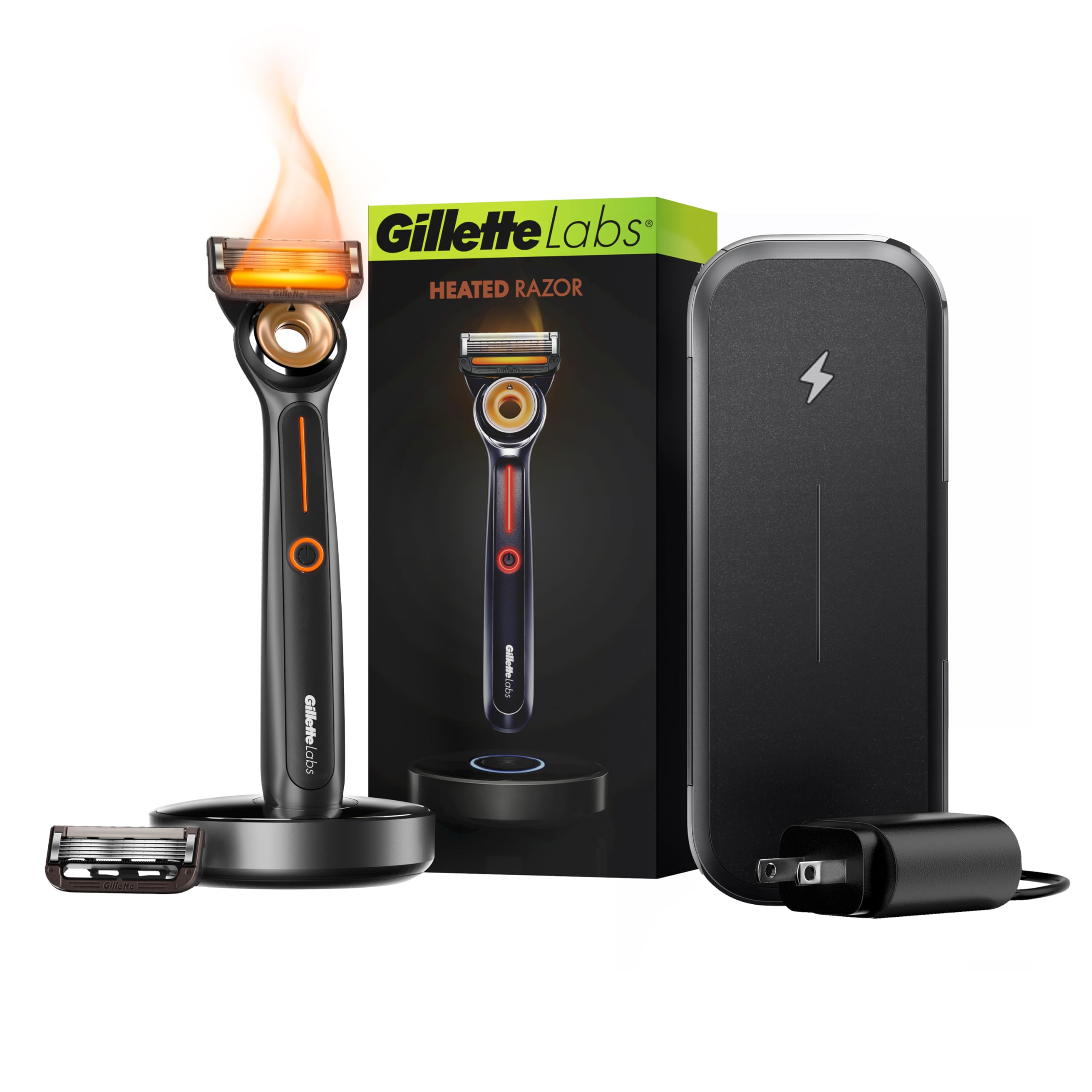Photo 1 of Gillette Heated Razor for Men, Deluxe Travel Shave Kit by GilletteLabs, 1 Handle, 2 Blade Refills, Charging Dock, Case