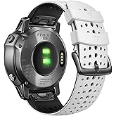 NotoCity for Garmin Fenix 5X Fenix 7X Sport Silicone Watch Band 26mm Replacement Strap for Fenix 6X/6X Pro/5X Plus/Tactix 7 Pro/Enduro 2/Fenix 3/Descent Mk2 (White-Black)