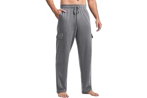 PINSPARK Men's Cargo Sweatpants with Pockets Open Bottom Baggy Cotton Jogger Sweatpants Uncuffed Lounge Pants Straight Leg