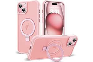 SKYLMW Compatible with iPhone 15 Plus Case with Invisible Magnetic O-Ring Stand Military-Grade Translucent Case for iPhone 15 Plus 6.7" [Compatible with MagSafe][Great Grip Feeling], Pink