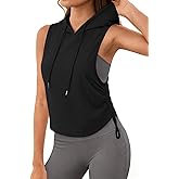 Remidoo Sleeveless Hoodie Women Ruched Workout Tank Tops Gym Hooded Athletic Shirts