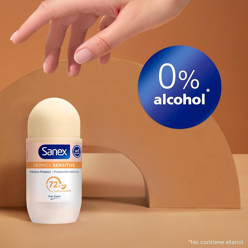 Dermo+ Sensitive Desodorante Antitranspirante Roll-On 72 Horas Pack 6 x 50ml - Protección eficaz contra el sudor y el mal olor – Dermatológicamente testado – 0% alcohol* - Para piel sensible
