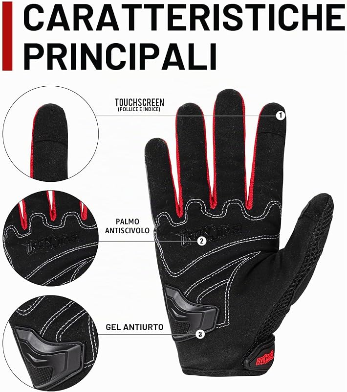 IRON JIA’S Guanti Moto Uomo Estivi Touch screen Leggero Impermeabile Traspirante Confortevole,Protezione a Guscio Duro Attrezzatura da Moto Resistente all'usura Motociclismo e alpinismo Rosso-M