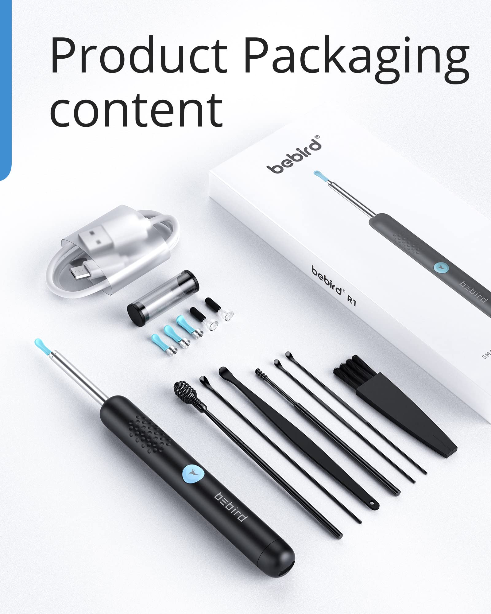 BEBIRD Ear Wax Removal Tool with HD Camera - R1 Upgraded Smart Visual Ear Cleaner with Otoscope, Ear Viewer with 6 LED Light & Multi Replacement Tips for Cleaning Earwax & Inspection Kits