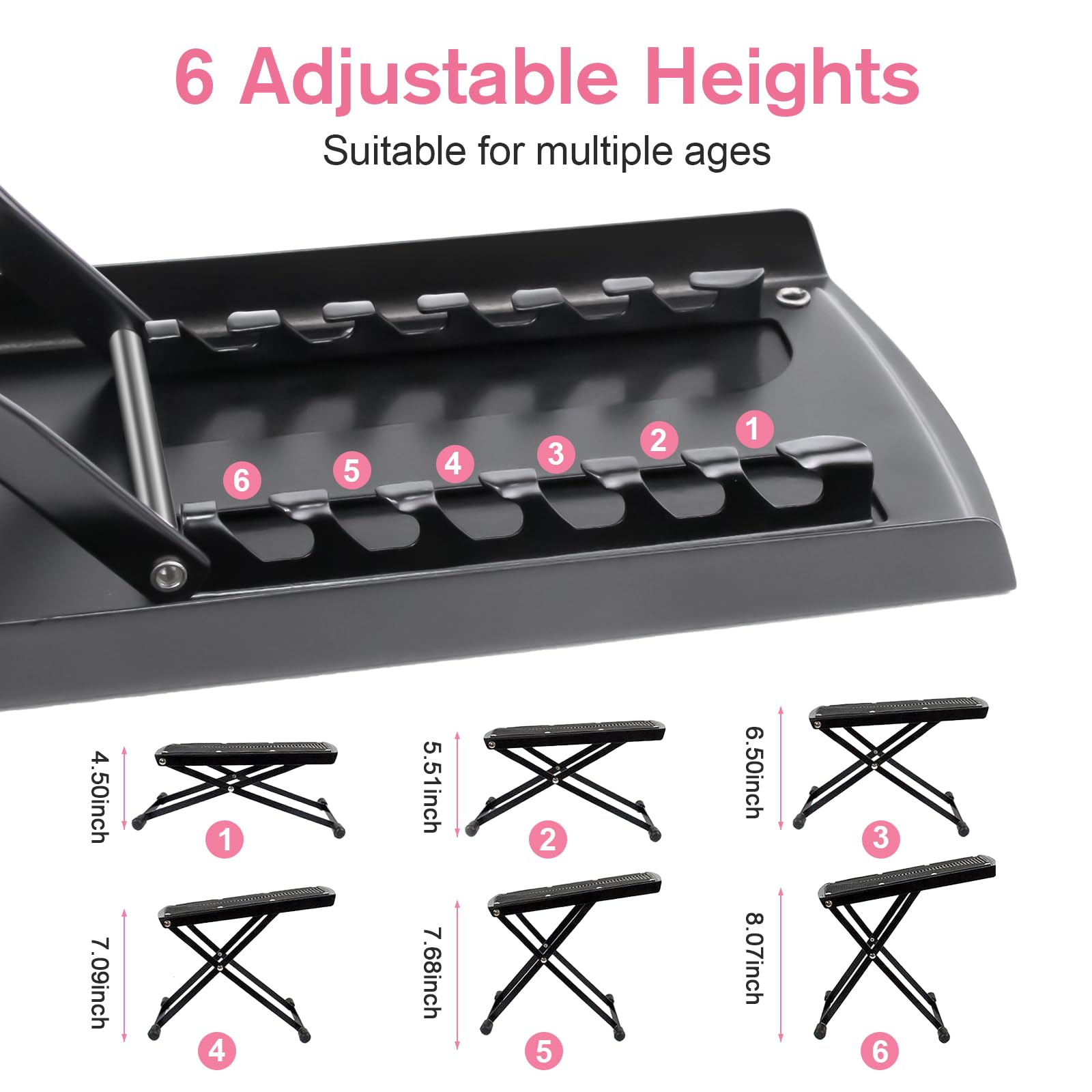 Subay Pedicure Foot Rest, 6 Heights Adjustable Foot Stand for Pedicure, Foldable Non-Slip Pedicure Stand for Easy At Home Pedicures, No More Bending or Stretching Pedicure Stool Tool for Home Foot Spa - Image 2