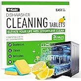 Dishwasher Cleaner and Deodorizer Tablets, Dishwasher Cleaning Tablets 24 Pack - Helps Remove Limescale &amp; Odor, Prevents Buildup in Pipes, Safe for All Dishwashers, Lemon Scent - 12 Month Supply