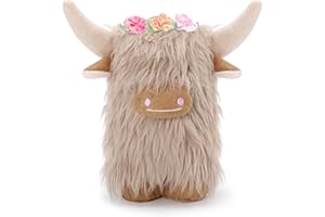 Upltowtme Highland Cow Gnomes with Flowers Cream Scottish Tomte Decor Table Centerpieces Farmhouse Nordic Dwarf Home Decoration Calf Gnome Herd Collection Gift for Her Set of 1