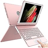 TQQ Touch for iPad 9th Generation Case with Keyboard (10.2", 2021), Multi-Touch Trackpad, 360° Rotatable Protective Cover for iPad Keyboard 9th/8th/7th Gen with Pencil Holder (Rose Gold)