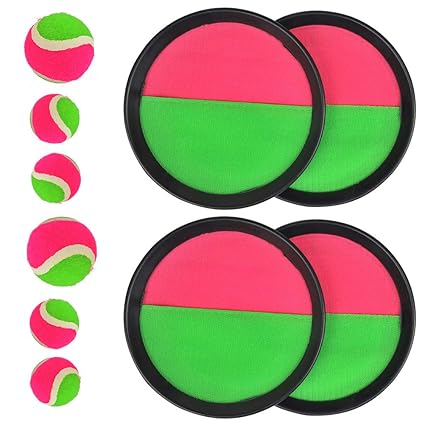TIMESETL 10Stück Klettball Set Klettballspiel für Kinder, Neopren Klett Ball Catchball Spiel mit 4 Fangscheiben Ø 18,5cm, 2 K