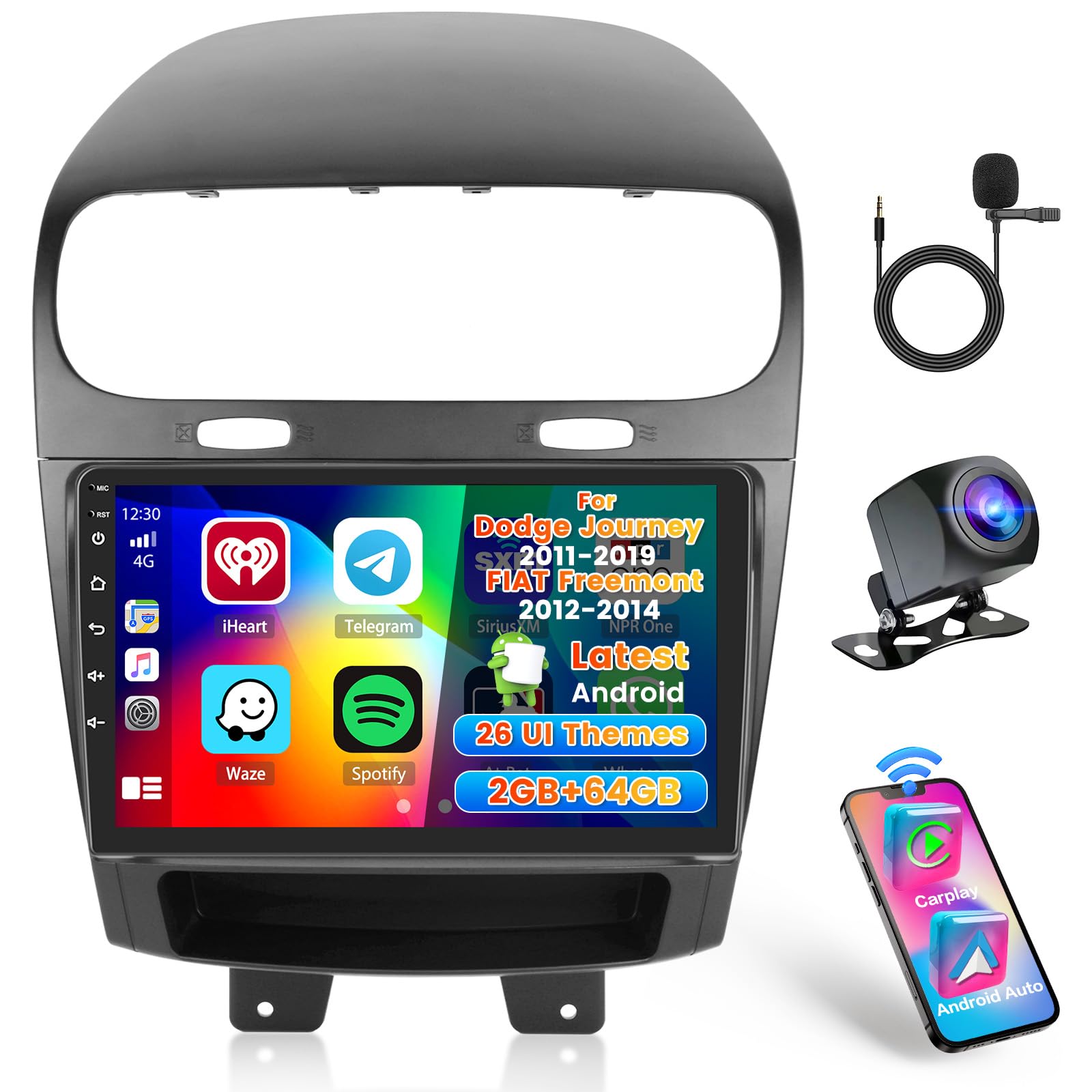 Photo 1 of 5G WiFi Radio for Dodge Journey 2011-2019/FIAT Freemont 2012 2013 2014 with Carplay/Android Auto, 9 inch IPS Touch Screen Head Unit Radio with DSP Bluetooth GPS FM RDS 2G+64G