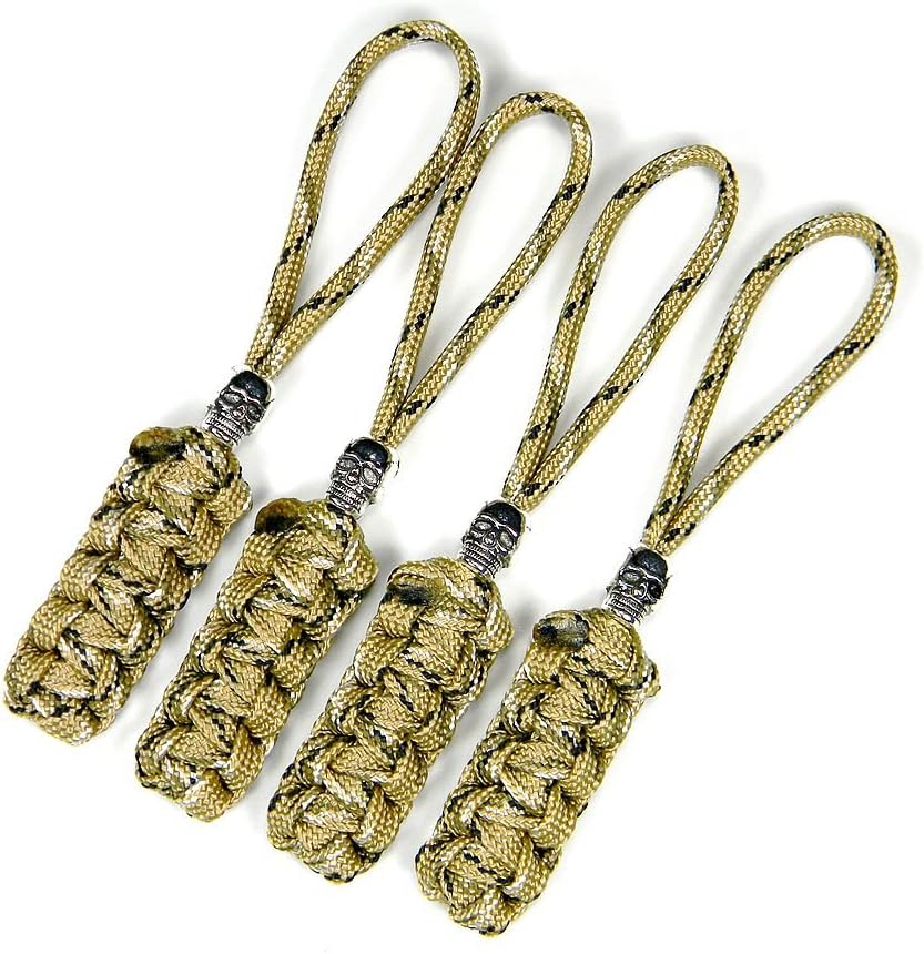4 Desert Storm Vet Paracord Zipper Pulls or Knife Lanyards With Skull Alloy Bead