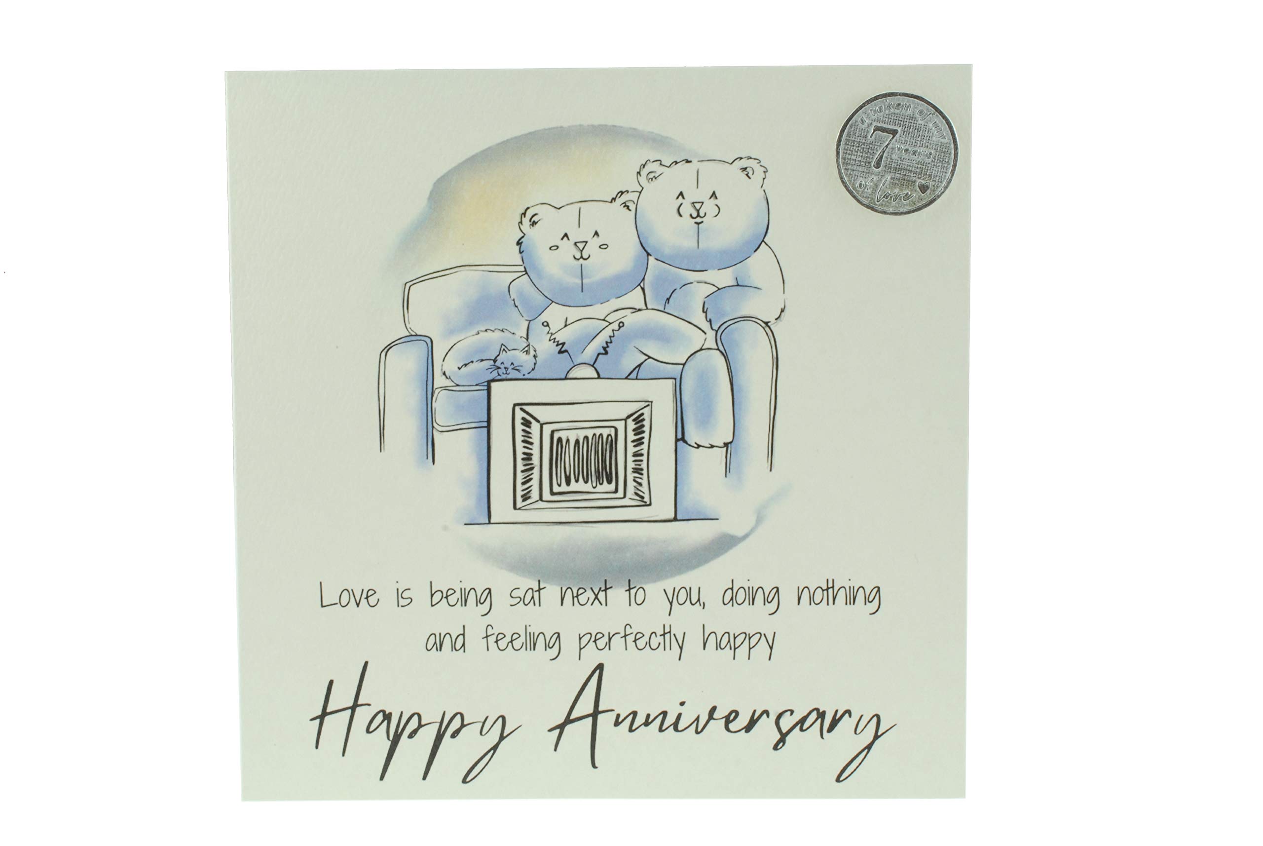 Cute 7th Anniversary Card, Relaxed Bears – Free Metal 7th Anniversary Love Token Gift (gc-annitv07)